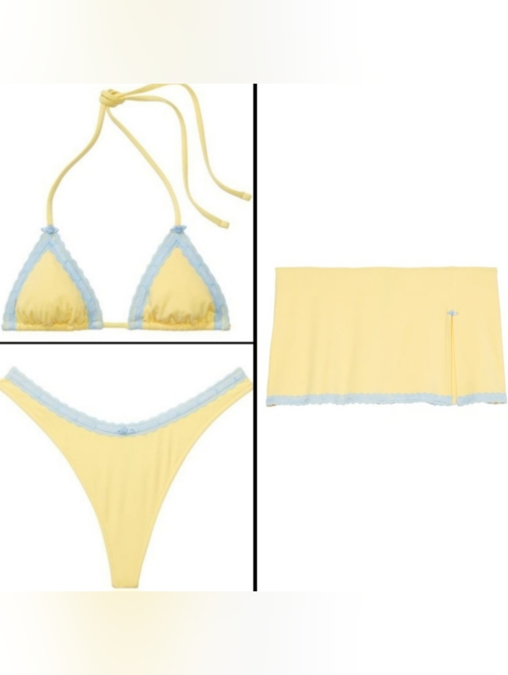 L/L PINK By Frankies Bikinis Yellow Triangle Thong Skirt Bikini Set Bohemian
